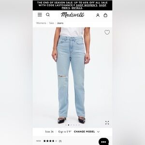 Madewell 90s straight jean in semmes wash ripped 
size: 27
color: semmes wash